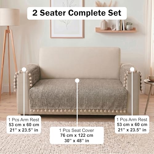 Image of Story@Home Chenille Sofa Cover 2 Seater (76x122Cm) & Arm Rest Covers | Anti Slip Sofa Mat for 1 /2 /3 Seater & L Shape Sofa Cover | Measure Your Sofa & Create Your Own Set - Caramel & Cream