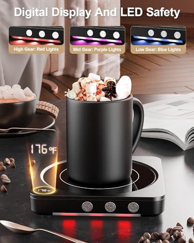 House Gem Coffee Mug Warmer for Desk, Candle Warmer Plate, 12H Timer, Black