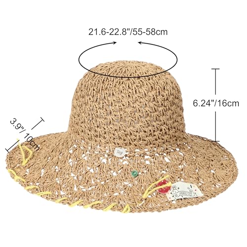 Sombrero de paja tejido para mujer con ala ancha para verano miniatura 3