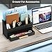 dreampossible Black Wood Desk Organizer and Accessories with Drawer, Bill Mail Organizer and File Mail Holder for Office Supplies, Rustic Desk Accessories & Workspace Organizers for Desk Organization