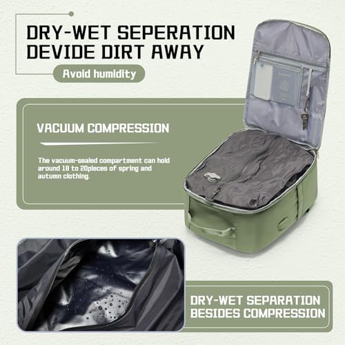 Vacuum backpack travel with pump, Travel Backpack with Vacuum System,Carry on Personal Item Bag 17×10×9 United Airlines Flight Approved Hand Luggage - Green3