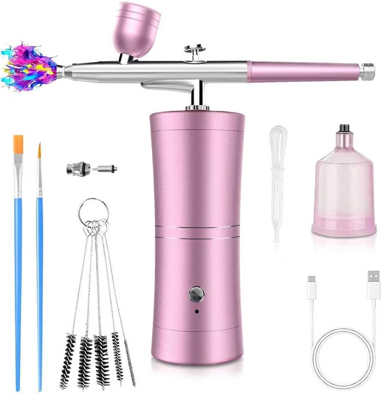 Kit de aerógrafo AYYHG com compressor, bateria recarregável, bico de 0,3 mm e pressão máxima de 32 psi, Pink