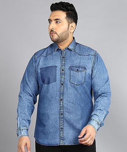 Image of Urbano Plus Men's Denim Full Sleeve Regular Fit Washed Casual Shirt