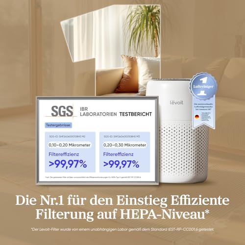 2. Bild von Levoit Luftreiniger Allergiker mit Aromatherapie, HEPA Luftfilter gegen Schimmel, Staub und Tierhaare bis zu 0,3 µm für Schlafzimmer, 7 Watt Energiesparend, 3 Geschwindigkeiten, Weiß