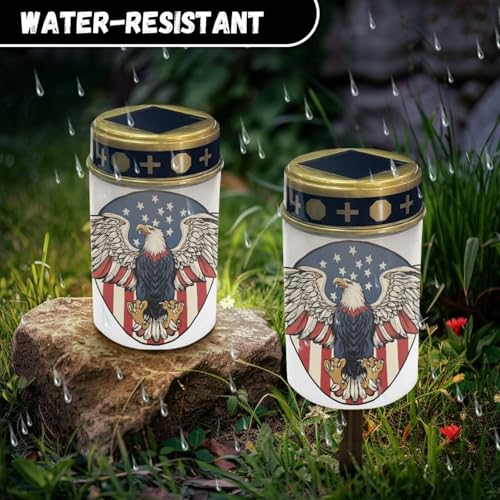 Image of Poceacles Eagle American Flag White Solar Lights Outdoor Solar Powered Cemetery Stake Lights Grave Lamp Landscape Lighting Waterproof Grave Flameless Candles United States 250th Decor, Set of 6