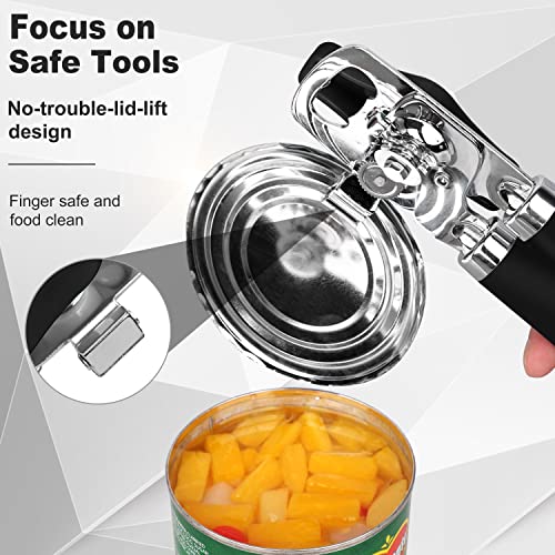 Pakitner - Can Opener Manual, Safe Cut Heavy Duty Hand Can Opener With Magnetic Lifter, Stainless Steel With Sharp Blade Smooth Edge Can Opener, Easy Big Turn Knob, With Bottle Opener, Black #TOP3