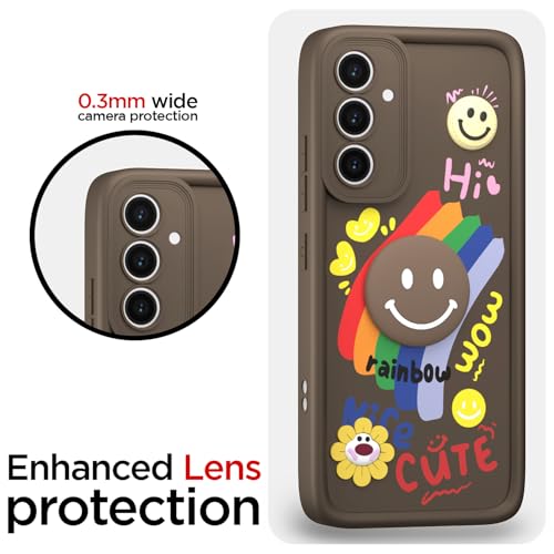Image of Pikkme Back Cover for Samsung Galaxy S20 Fe | Soft Silicone| Cute Rainbow Smile & 3D Cartoon Flower Design | Shockproof Raised Camera Protection Bumper Case (Brown)
