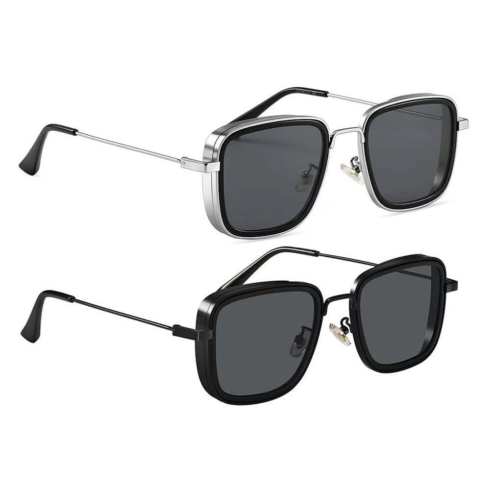 DervinCombo of 2 Square Kabir Singh Sunglasses for Men and Boys, UV Protected Carryminati Sunglasses