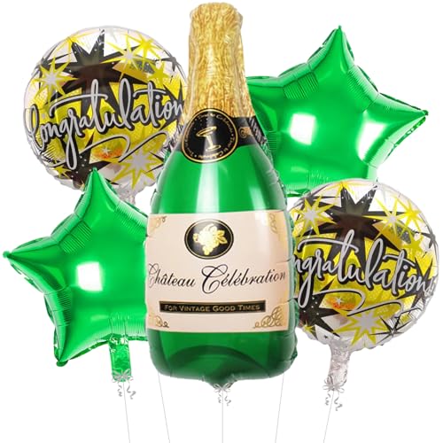 Image of Rozi Decoration Champagne Bottle Congratulation Theme Foil Balloon Set of 5 (Champagne Green- 58326)