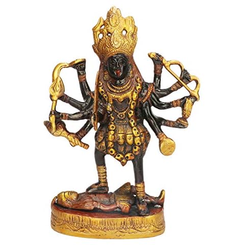 Artvarko Brass Antique Finish Kali Maa Murti/Goddess Maha Kali/Mahakali/Kalika Maa Brass Statue Sculpture Idol Murti Decor Size (LxBxH, 5.5 x 2.5 x 7.5 Inches) Cover
