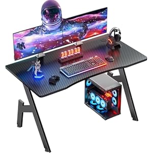 HLDIRECT 40 Inch Gaming Desk with Carbon Fibre Surface- A Shape Large Computer Desk Gaming Table Ergonomic Pc Gaming Workstation Home Office Desks