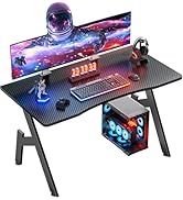 Gaming Tisch 120x60cm Mit Kohlefaser-Oberfläche - Z-Frame Schreibtisch Mit Kopfhörerhaken