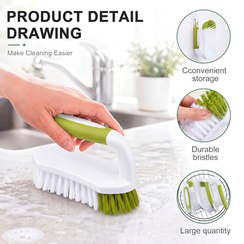 Image of Lallisa Scrub Brush for Cleaning with Handle Comfortable to Grip Heavy-Duty Flexible Stiff Bristles Scrubber Brushes Bulk for Shower Bathroom Carpet Kitchen Floor Tiles(Yellow, Green,12 Pcs)