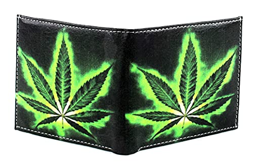 Leather Impressions Vegan Print Wallet, Gift Box, Bifold Case, 2ID Windows & 7Card Holders, Slim & Light Weight, for Men, Stylish Cover(Marijuana Leaf)4