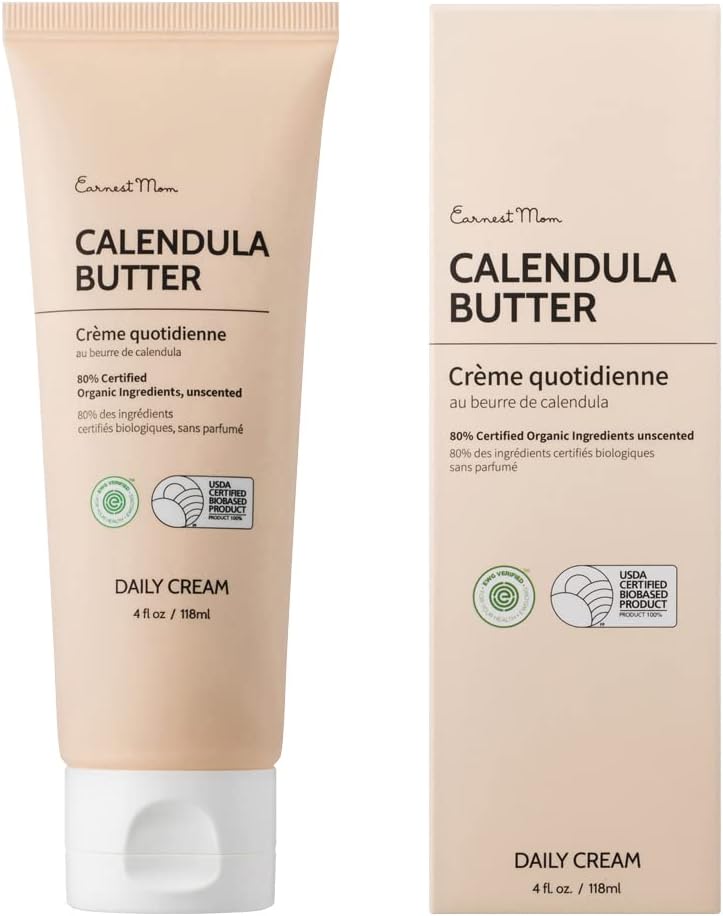 Calendula Butter Cream (4 oz) | Long Lasting Skin Moisturizer with All Natural Hydration Ingredients | Safe for Sensitive Skin & Scalp | Calming Cream for Stressed Infants & Moms