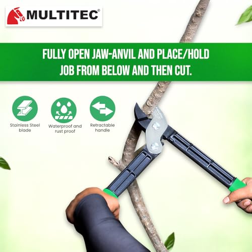 Image of MULTITEC 15 inch Power Geared Anvil Lopper | Stainless Steel Blade, High-Torque for 2 inch cutting | Compound Action, Durable Aluminum Handles, Non-Slip TRP Grip | Rust-Proof Pruning Tool - Effortless Cut