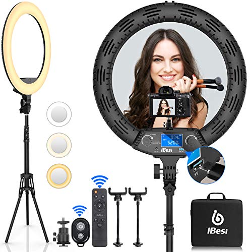 Top Brands 18'' LED Ring Light with Stand, Wireless Remote Control LCD Screen with Phone Holders & Three Hot Shoe Ports, 3200K-5500K Color Adjustment Range, for Selfies, Photography, Makeup, YouTube, Tiktok. Exclusive Discount 70% Price 18'' LED Ring Light with Stand, Wireless Remote Control LCD Screen with Phone Holders & Three Hot Shoe Ports, 3200K-5500K Color Adjustment Range, for Selfies, Photography, Makeup, YouTube, Tiktok.