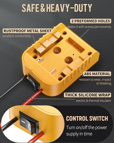 Vibit 20 V to 12 V Step-Down Converter for Dewalt Battery, DC Power Adapter, Voltage Reducer Transformer 180 W Buck Converter Regulator for Golf Cart RC Car Truck Light & DIY (with Switch)4