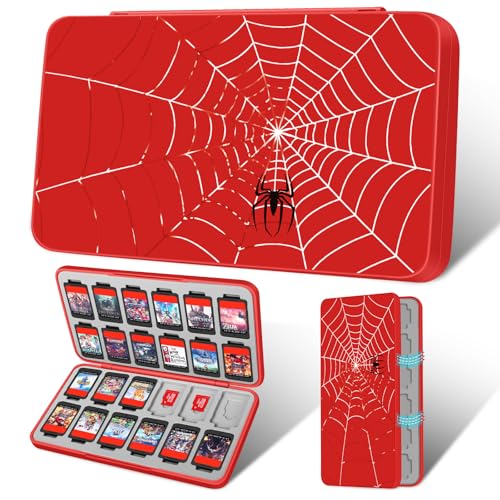 Gurgitat Switch Game Case for Nintendo Switch 2 / Switch / OLED / Lite - Cute Portable Storage Holder with 24 Game Card Slots and 24 Micro SD Cards Cartoon Cartridge for Boys Girls Kids, Red