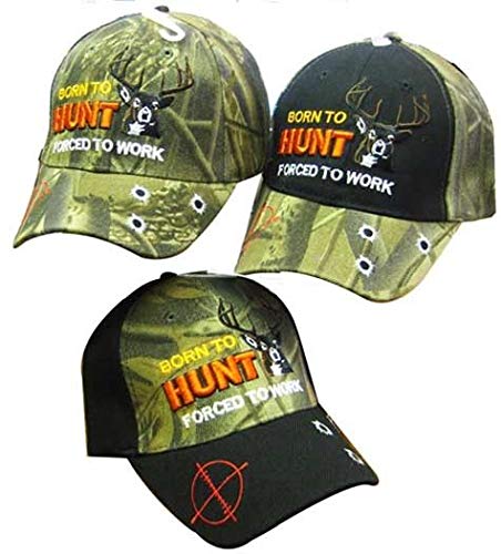 Born to Hunt Forced to Work Deer Hunting Black Bill Embroidered Cap miniatura 1