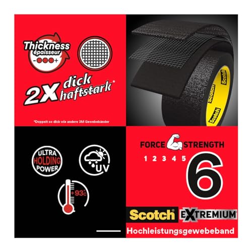 Scotch Extremium Gewebeband Ultra, Hochleistungs-Klebeband, 25 m x 48 mm - Panzertape, Maximale Haftkraft für die Anspruchsvollsten Reparaturen, Wasserdichtes, Wetterfestes Reparaturband