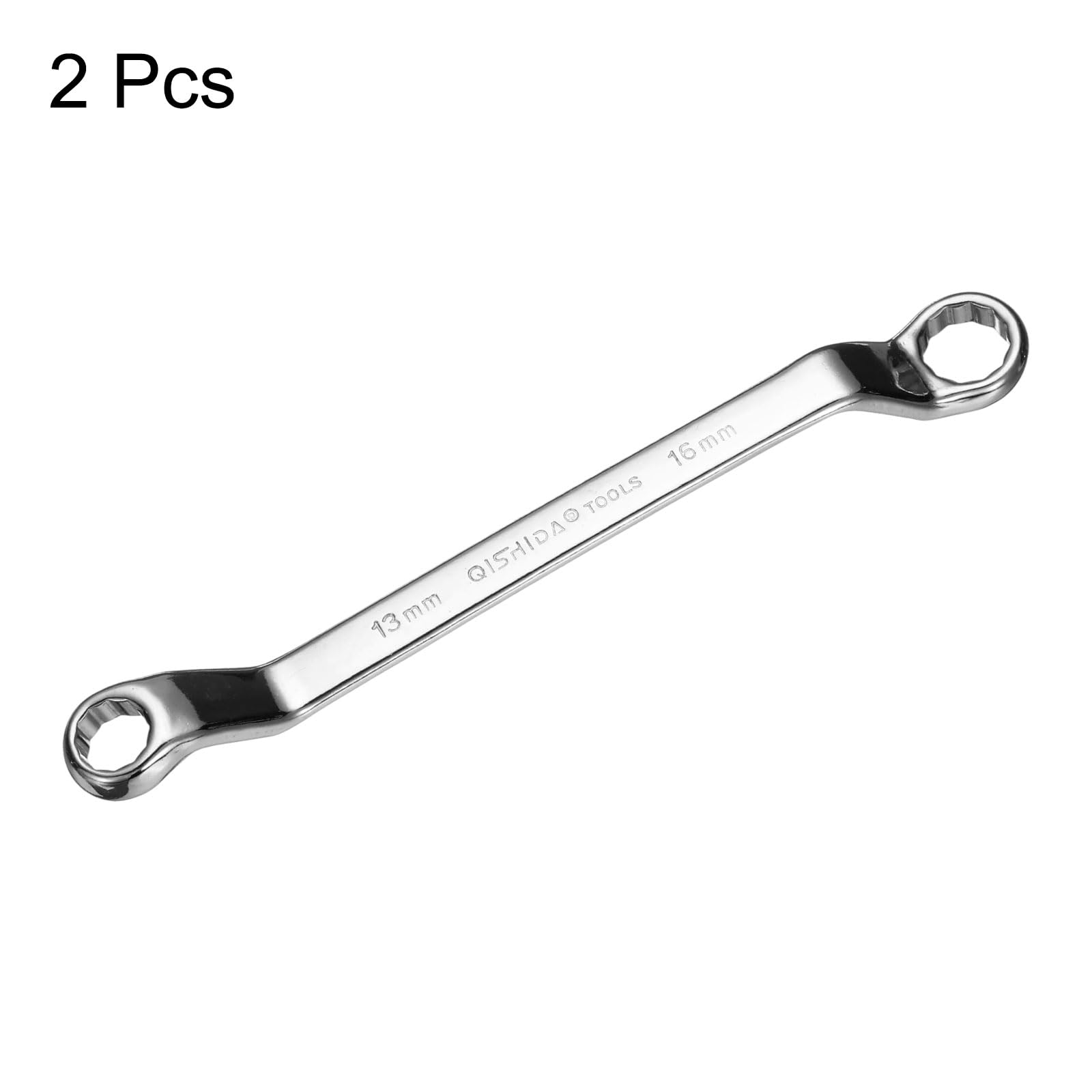 Juego de 2 Llaves de Caja acodadas de 45 Grados, 13 mm x 16 mm, métricas, de 12 Puntas, de Acero aleado Cromado Espejo, Llaves de Caja Dobles, Llave de Caja Torx de Grado Industrial, herr