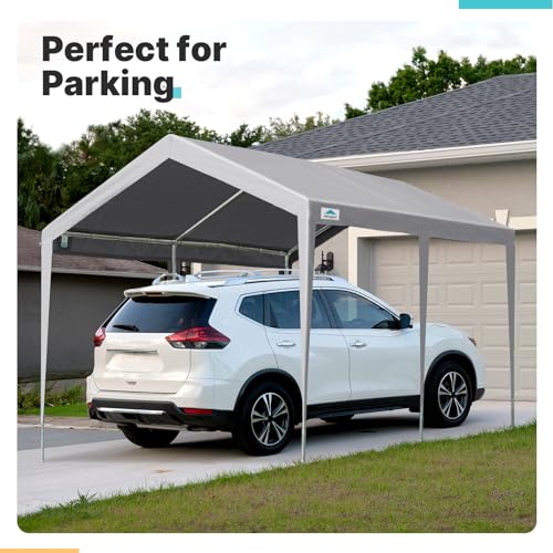 Image of ADVANCE OUTDOOR 10x20 ft Heavy Duty Carport Potable Car Canopy Garage Party Tent Boat Shelter, Adjustable Height, with Leg Cloth, Gray