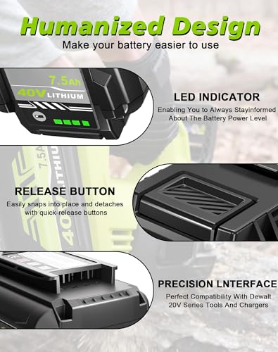 Image of 40 Volt 7.5Ah Battery Replacement for Ryobi 40V Battery 2Pack | Compatible with Ryobi 40 Volt Battery OP4026 OP40601 OP4050A OP4040 OP4030 OP4050 Cordless Power Tools & Chargers