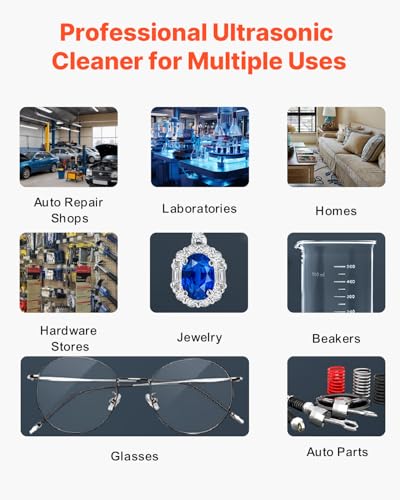 Image of VEVOR Ultrasonic Cleaner, 10L, 600W Heating Power Ultra Sonic Cleaning Machine with Gentle Mode & Upgraded Degassing, 4 PCS Transducers, 40kHz Industrial Ultrasound Cleaner for Jewelry, Beakers, Tools