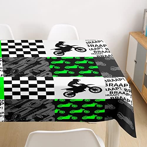 Homewish Motorcross Rider Boys Tablecloths Racing Dirt Bike Table Cloth Neon Green Black Grey Patchwork Grid Table Accessories for Kids Men Teens Kitchen Decor Fashion Gaming Table Cover,55"×55" image 5