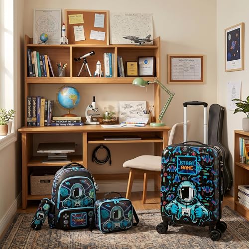 Image of Suitcase for Kids 16inch 5pcs Luggage Set for Boys Travel Suitcase Astronaut Hard Shell Luggage Sets with Spinner Wheels Carry on Luggage Airline Approved