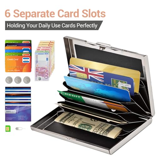 BONSYL® Metal Card Holder Wallet | Minimalist RFID Blocking Wallet for Men & Women | Card Holder with Money Clip/Cash Strap | Easy Access Money & Cards3
