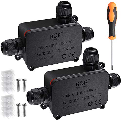 Chefic IP66 Waterdichte verdeeldoos, 2-pak, 3-weg verbindingsdoos, aardkabelverbinder, ABS + PVC elektrische verdelerdoos voor buiten, tuin, outdoor