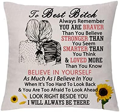aligarian Best Friend Throw Cushion Cover Sunflower Pillow Case True Friendship Appreciate Birthday Gift Linen Pillowcase Graduation Farewell Present Hug Pillowcase Christmas Home Couch Decor (Style4)