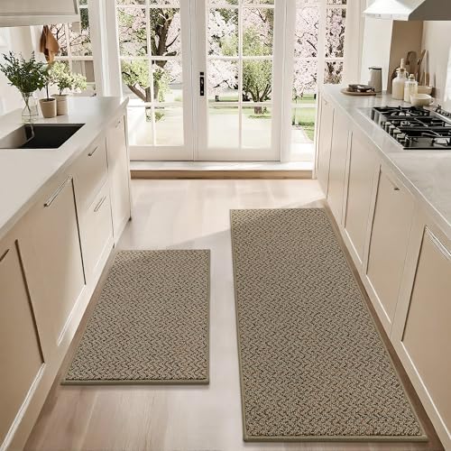 COSY HOMEER Non-Slip Kitchen Rugs 24x36+24x60 Taupe
