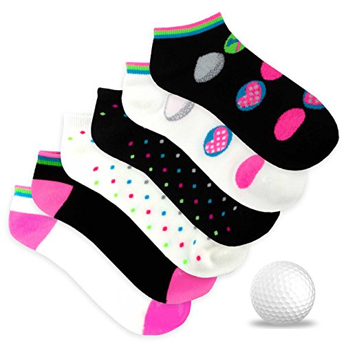 TeeHee Women's Golf Socks No Show Socks 6-Pairs Assorted (Golf Ball Dot)