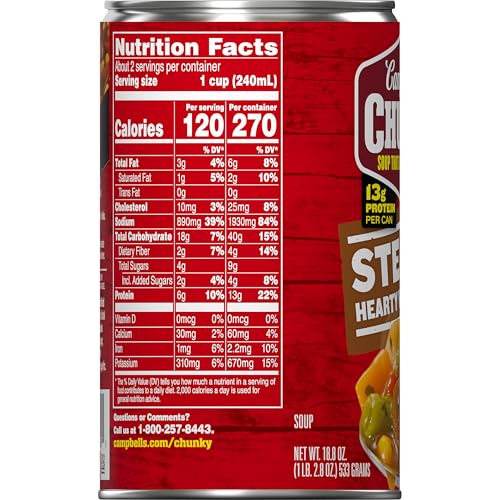 Image of Campbell's Chunky Soup, Steak With Hearty Vegetables Soup, 18.8 Oz Can (Pack of 2)