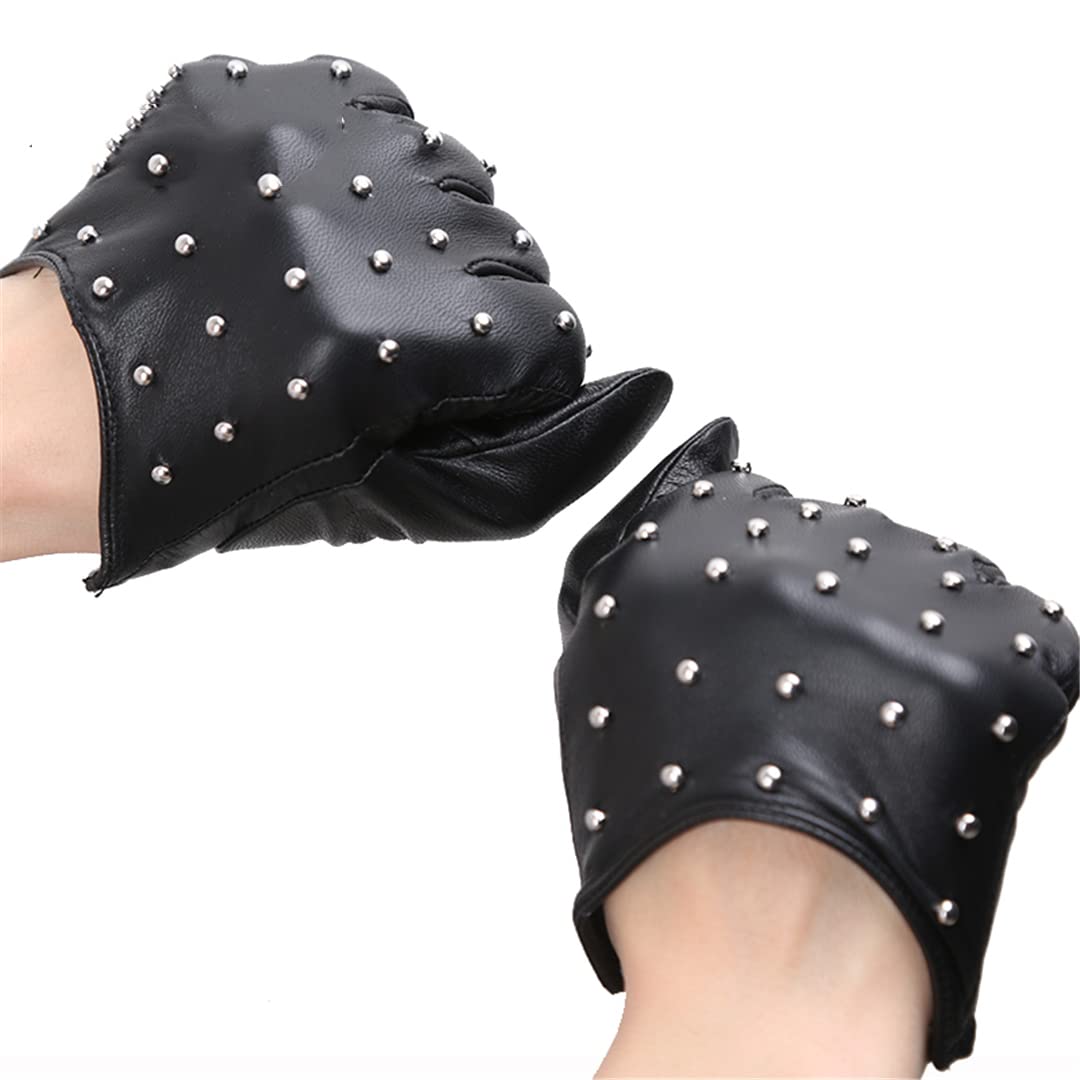 Guantes de moto de invierno con tachuelas de piel de oveja sintética fina y cálida