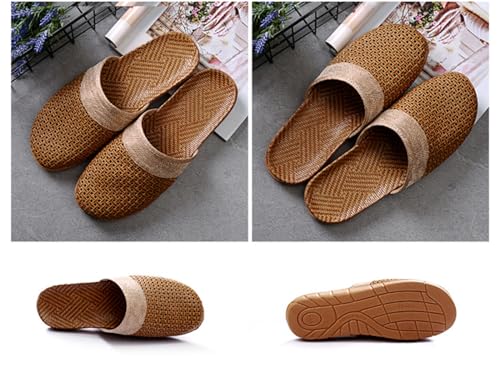 Slide Sandals for Women 2025 Comfortable Vine Grass Woven Slippers Closed Toe Home Slippers Anti Slip Grass Mat Sandals Bohemian Breathable Vacation Shoes3