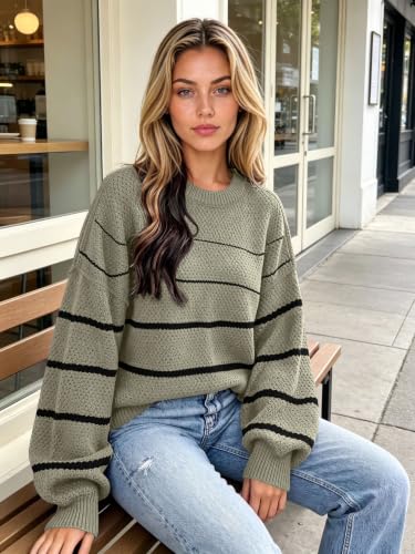 Image of Womens Sweaters Fall Fashion 2026 Color Block Oversized Pullover Knit Tops