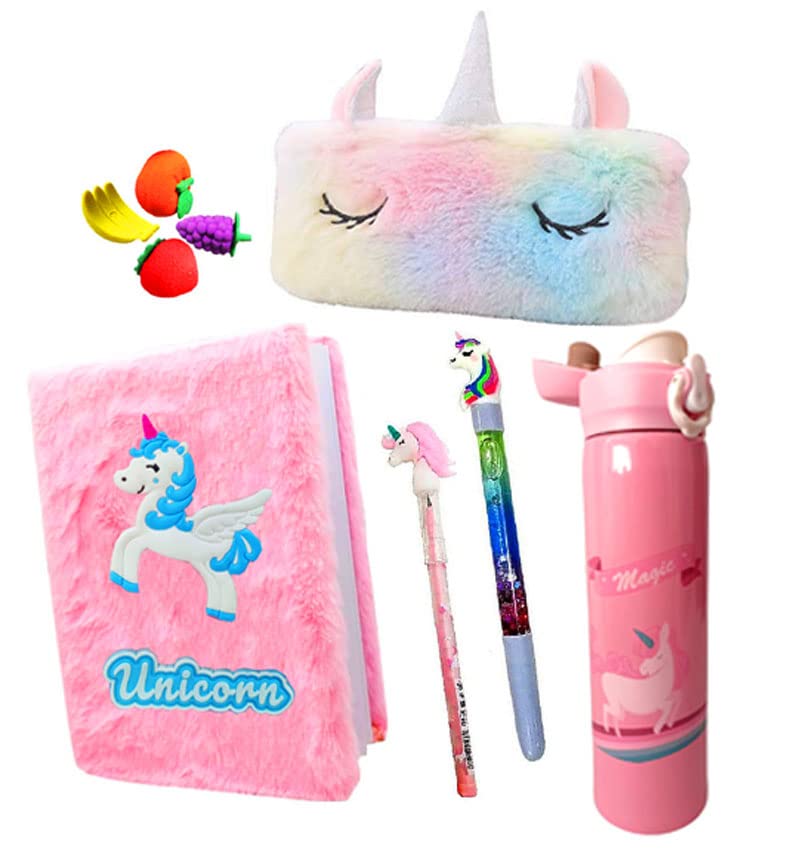 KOBBET® 9in1 Unicorn Stationery Combo Pack Unicorn Furry Diary Notebook for Girls, Unicorn Pencil Case Travel Pouch for Girls, Unicorn Pen Pencil Eraser Unicorn Stainless Steel Water Bottle (Style 2) (B0B58Y245T) Amazon Price History, Amazon Price Tracker