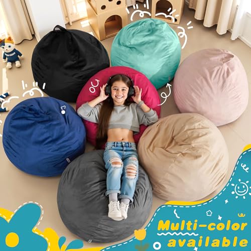 Image of HABUTWAY 2FT Bean Bag Chair, 2' Beanbags Small Bean Bag Chairs with Filling, Teardrop Bean Bag Chair Luxurious Velvet Ultra Soft Fur with Removable Cover (Aqua Ombre New)