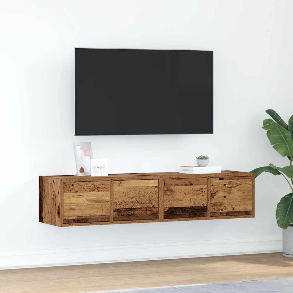 Szafki pod telewizor 2 szt. wygląd starego drewna, 60 x 31 x 25,5 cm materiał drewnopochodny, montaż na ścianie, miejsce do przechowywania do salonu, konsola medialna, trwały zestaw mebli
