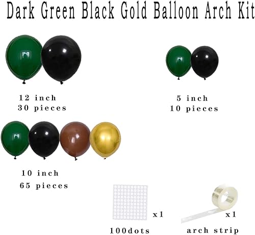 Miniatura 3 de Kit de arco de globos de color verde oscuro, negro y dorado, globos de color verde oscuro, globos dorados y marrones metálicos para súper fútbol,