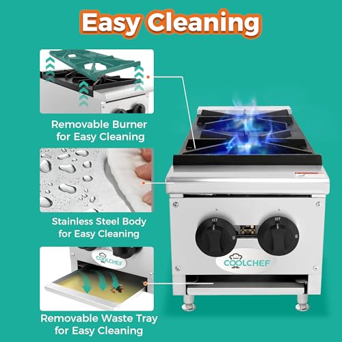 Image of 12-Inch 2-Burner 50000 Total BTU Hot Plate, Commercial Gas Stove - Heavy Duty Propane & Natural Gas - Countertop Cooking Burner Stainless Steel Construction