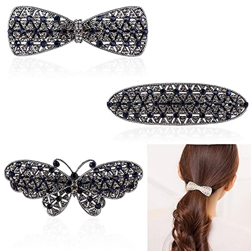 Geyan 3 Stück Haarklammer Haarspangen Großer Strass Federclip mit Schleife Elegante Blumen Haarnadel Haar-Accessoires für Täglichen Gebrauch Lernen Unterhaltung (Stil 2) Cover