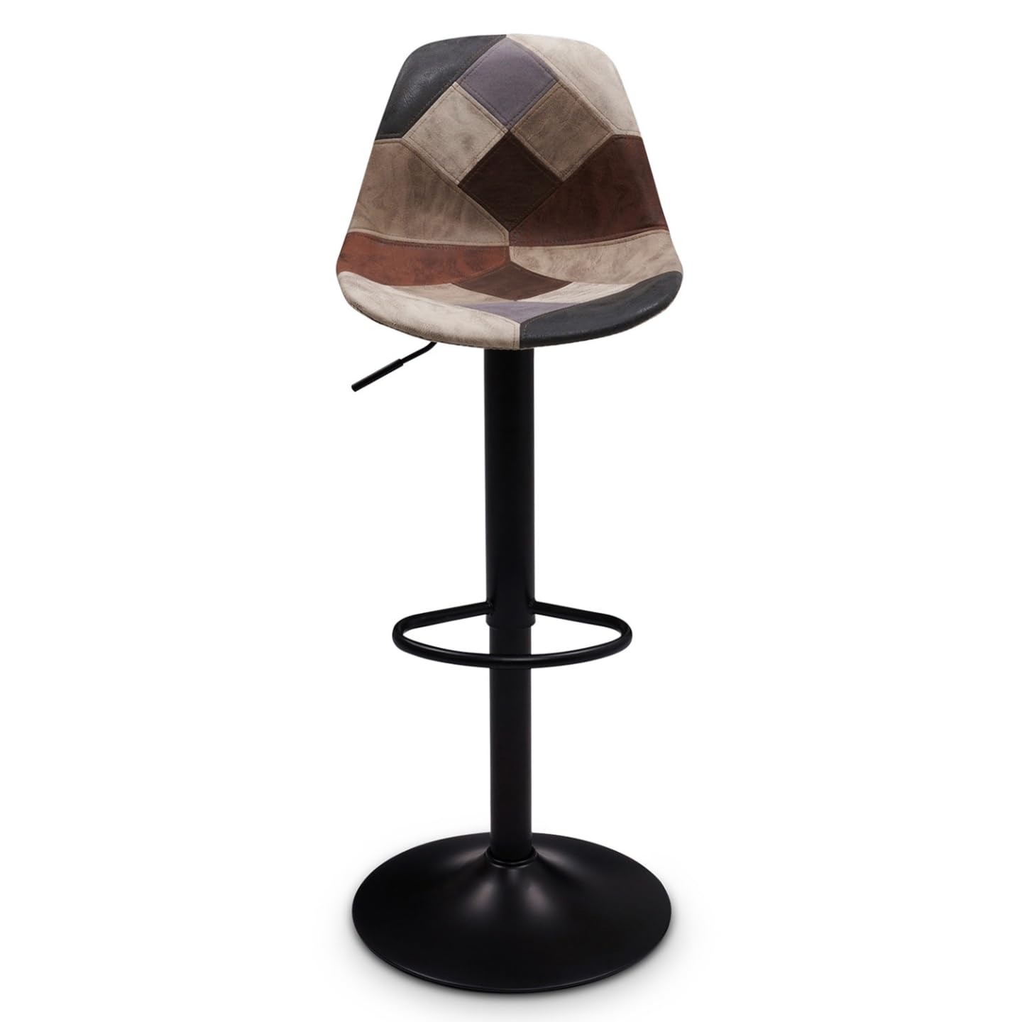 IDMarket - Set di 2 sgabelli da bar KARL patchwork in marrone, grigio e beige con gambe nere