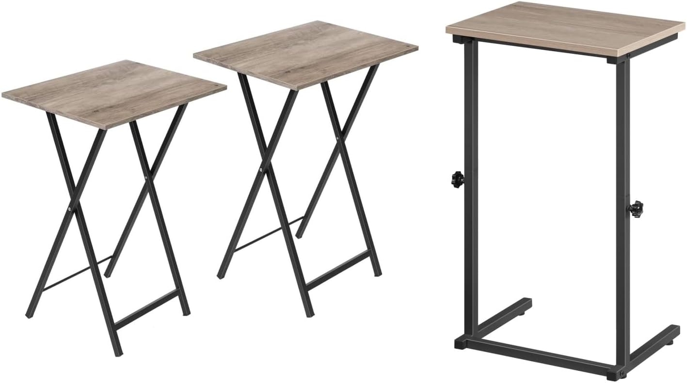 HOOBRO Folding TV Tray Tables and C Shaped End Table, Set of 2 Side Table for Small Space, Adjustable Height Side Table, Sofa Table for Small Spaces, BG25BZ01-BG71SF01