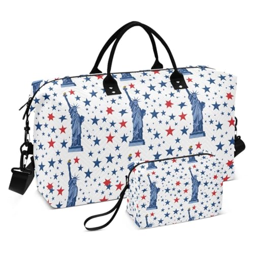 Statue Of Liberty Star Travel Duffle Bag Gym Bag Weekender Bags with Toiletry Bag Travel Trip Tote Bag