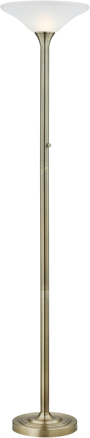 Artiva USA Classic Coordinates, 150W 71-Inch LED Torchiere Floor Lamp with Hammered Glass, Antique Brass, Dimmable